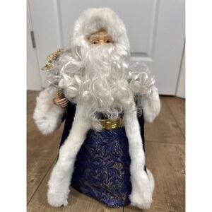 Santa Claus Christmas Holiday Decor‎ Figure with Gift Bag tree topper navy